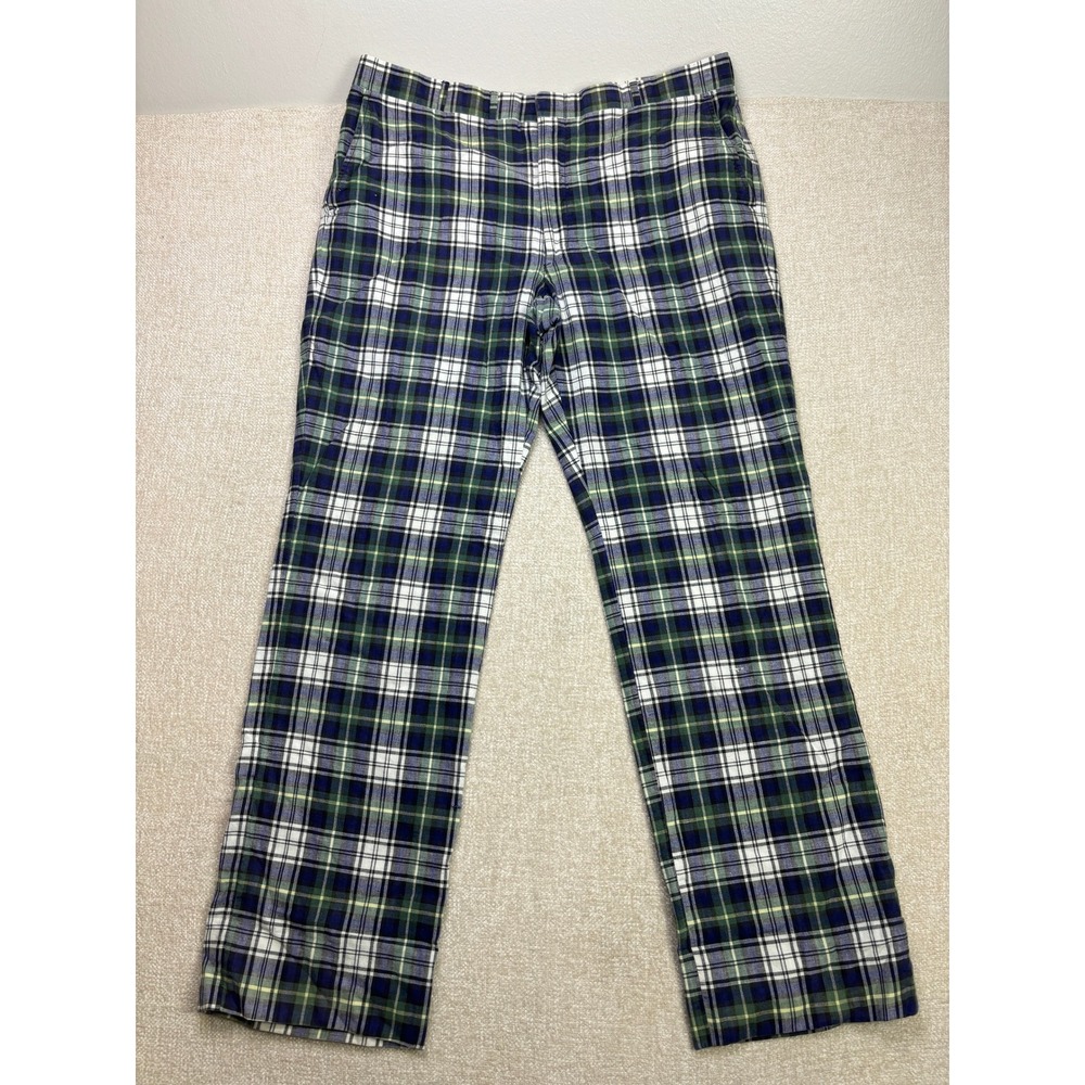Corbin Ltd Natural Shoulder Trousers Men 36 Green Blue Plaid Vintage Made in USA